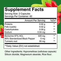 Berberine Hcl 97% Supplement,Supports Glucose Metabolism 30/60/120 Capsules
