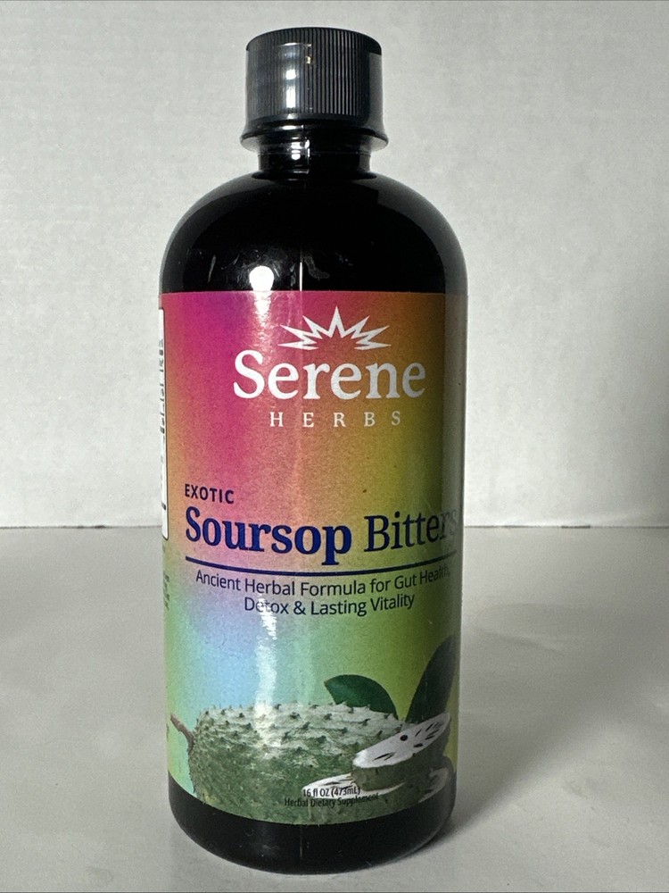 Serene Herbs Exotic Soursop Bitters Liquid Gut Health Detox Vitality 16 fl Oz