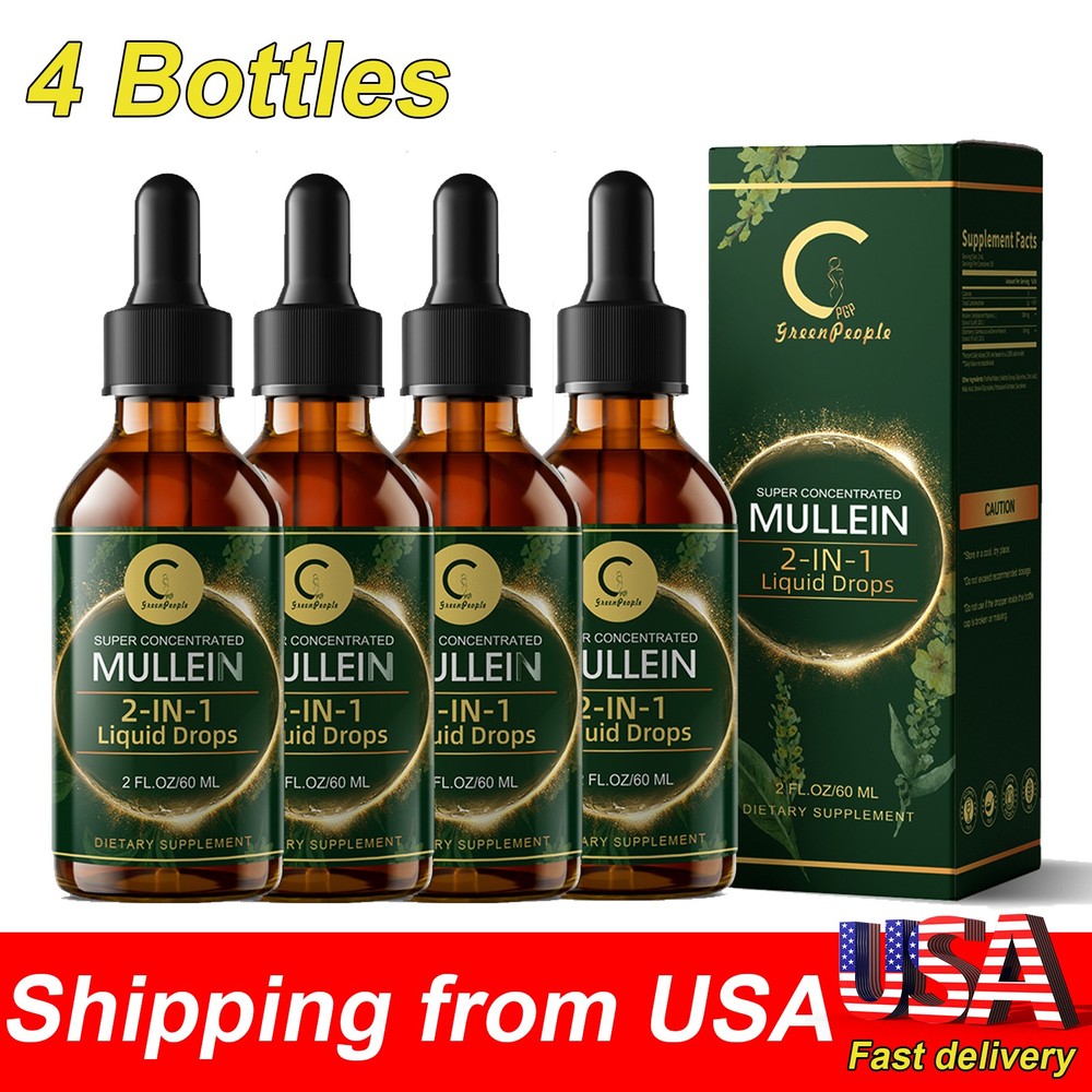 4 PACK Mullein Drops for Lungs, Detox and Cleanse Mullein Extract Supplement