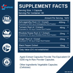 Ashwagandha, Rhodiola Rosea, Turmeric, Brain,Stress & Mood Support,Boosts Energy