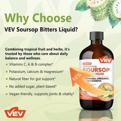 VEV Soursop Bitters Liquid, Graviola Extract Sugar-Free 16 Fl Oz (Pack of 1)