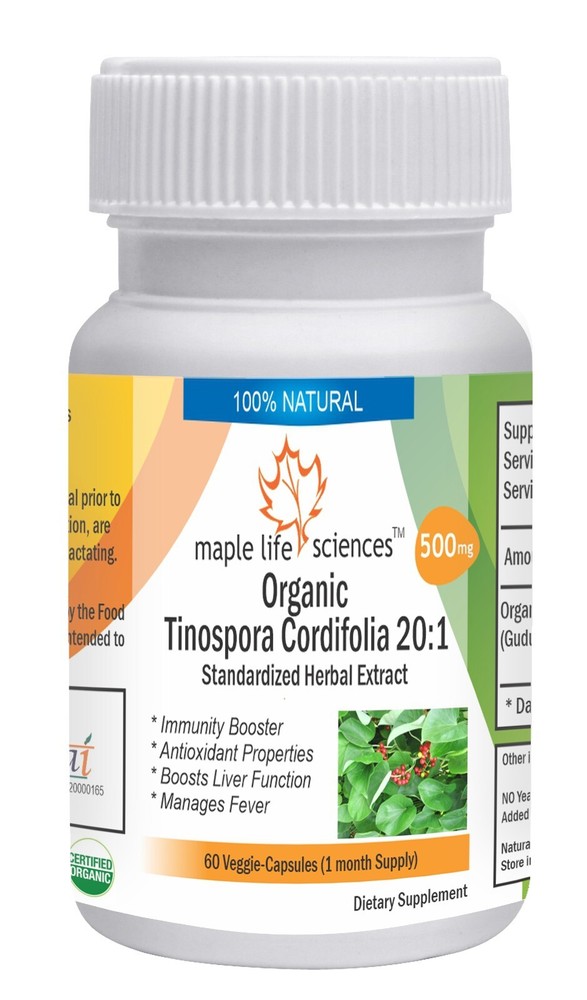 ORGANIC Tinospora Cordifolia 20:1 Extract Capsules Giloy Guduchi