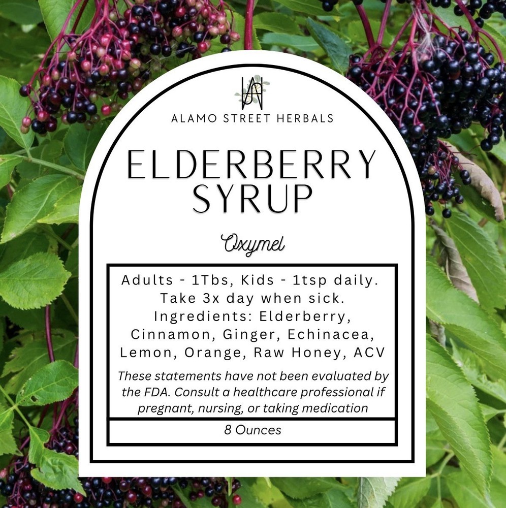 Alamo Street Herbals Elderberry Syrup Oxymel Shelf-Stable Syrup 8 oz