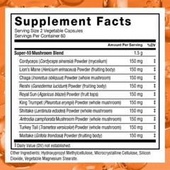 10x Mushroom Complex Supplement – Lions Mane, Reishi, Shiitake, Immune Capsule