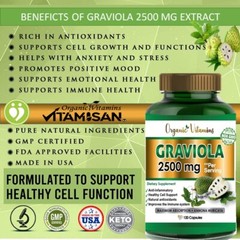 Pure 100% Organic vitamins vitamisan Soursop Leaf total 2500 mg Graviola