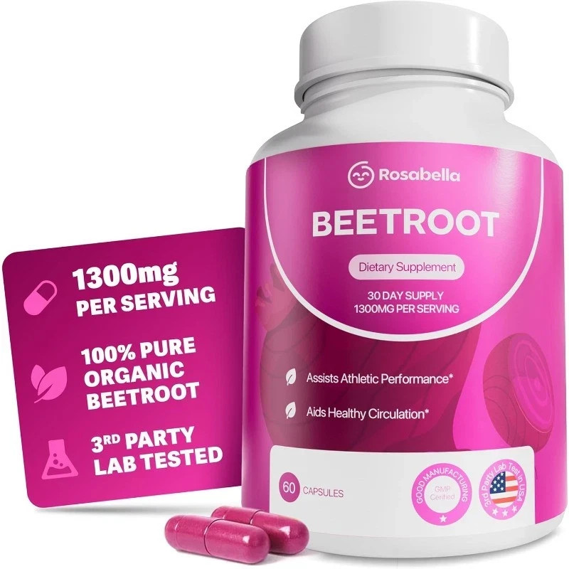 3PCS Rosabella Organic Beet Root 60 Capsules Natural Energy Boost Blood Pressure
