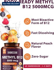 Vitamin B12 Sublingual, Methylcobalamin 5000mcg for Energy Production, Energy, N