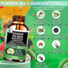 Soursop Drops,Soursop Bitters Liquid with Sea Moss Black Seed Oil Green Tea Extr