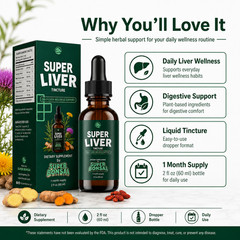 Liver Support Herbal Tincture Drops Milk Thistle Dandelion Turmeric 2 fI oz