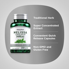 Lemon Balm Capsules 2400mg | 200 Count | Extract | Non-GMO | by Piping Rock