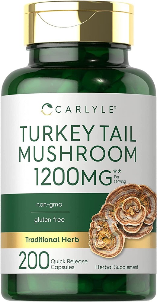 Turkey Tail Mushroom Capsule 1200mg | 200 Count | Non-GMO | by Carlyle