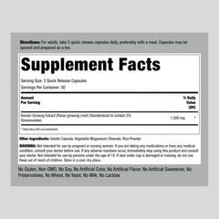 Korean Ginseng Extract | 1500mg | 90 Capsules | Non-GMO | by Piping Rock