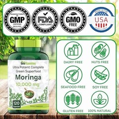Moringa Oleifera Leaf Organic Extract 10,000mg Serving 100% Pure 120 Capsules US