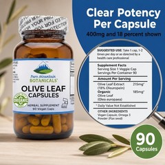 Pure Mountain Botanicals Olive Leaf Extract Capsules – 400mg Organic Olive Leaf