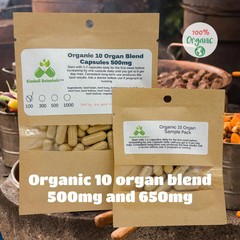 Organic Beef Organ 10 Complex for men, 500mg and 650mg Pullulan Capsules, Made