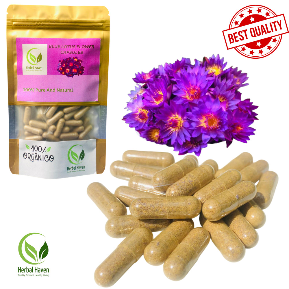 Natural Blue Lotus Flower Capsules (600mg) Nymphaea Caerulea Pure Herbal Organic