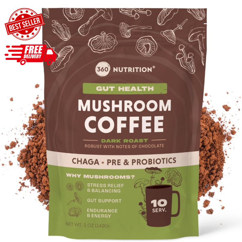 Instant Mushroom Coffee with Chaga Superfood Mushroom and Prebiotics, Probiotics