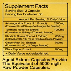 Organic Ashwagandha Capsules 5000mg 120 Capsules with Black Pepper Root Powder