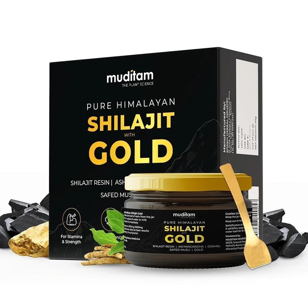 Muditam Ayurveda Shilajit Gold Resin 20g | 24K Gold | Boost Energy & Stamina D39
