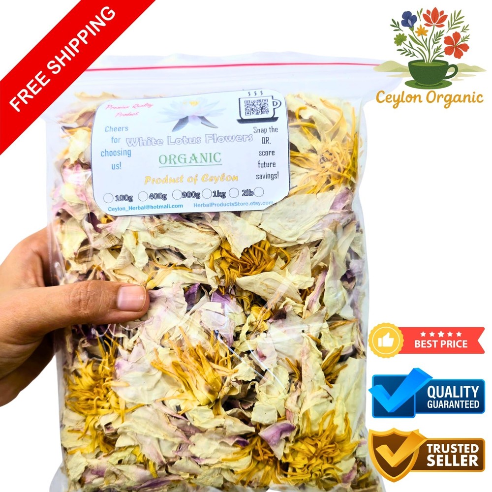 White Lotus Nymphaea ampla Hand Picked Dried Ceylon 100% Organic Flower Herb Tea