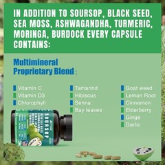 Soursop Graviola Capsules Sea Moss Moringa Turmeric 60ct Vyxion