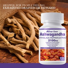 2100mg Ashwagandha With Black Pepper Extract Stress Relief Mood Support 120 Caps