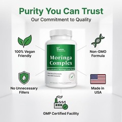 Moringa Capsules 3-in-1 Leaf Extract Energy Immune Support 60 Count