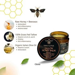 Organic Grass-Fed Balm Tallow Beef with Raw Honey Handmade All-Natural Moisturiz