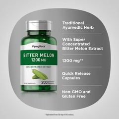 Bitter Melon Capsules | 1200mg | 200 Count | Non-GMO Extract | by Piping Rock