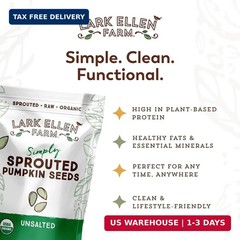 Lark Ellen Farm Organic Sprouted Pumpkin Seeds, Unsalted, 14 oz (1-Pack) | Raw s