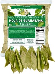 Yerbero – Whole Dried Graviola Soursop Leaves (4 oz – 330+ Leaves Per Bag) Hoja