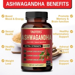 Organic Ashwagandha Capsules 5200mg Supplement With Black Pepper Root Powder