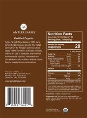 Antler Farms – 100% Pure Organic Raw Cacao Powder, 40 servings, 200g – Vegan, Gl
