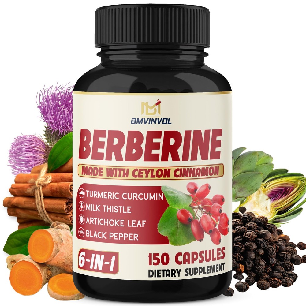 Berberine with Ceylon Cinnamon, Turmeric, Milk Thistle, 150 Count (Pack of 1)