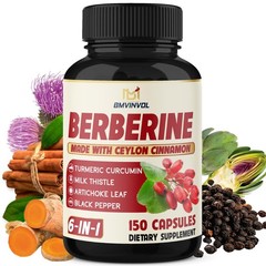 Berberine with Ceylon Cinnamon, Turmeric, Milk Thistle, 150 Count (Pack of 1)