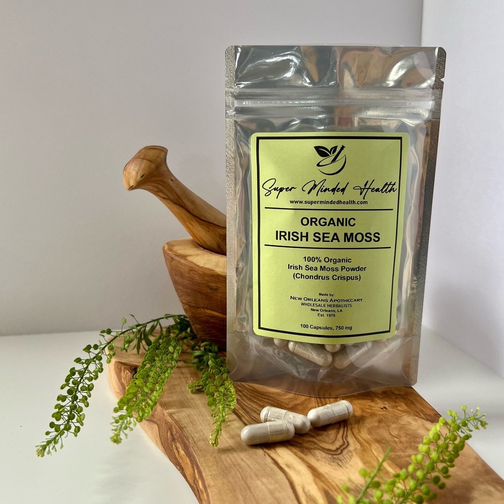 100 Organic Irish Sea Moss Capsules 750mg each Sebi Raw Chondrus Crispus