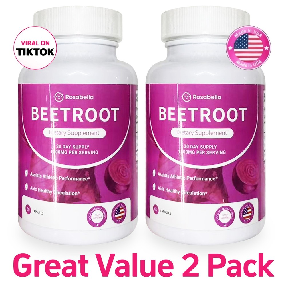 2Pcs Organic Rosabella Beet Root Natural Energy Boost Blood Pressure 60-Capsules