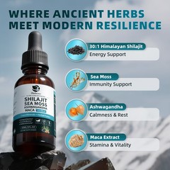 Himalayan Shilajit Drops 12-in-1 Complex Sea Moss, Ashwagandha, Maca 60ML/2 oz
