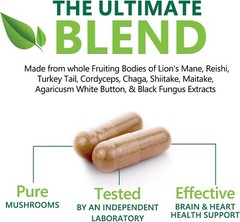 Mushroom Complex Supplement Capsules – 10 Mushrooms Lions Mane, Reishi, Chaga