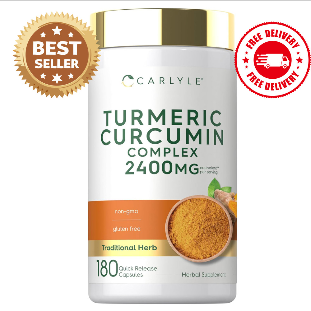 Turmeric Curcumin Supplement 2400Mg | 180 Powder Capsules | Herbal Formula | Non