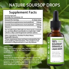 Organic Soursop Graviola Liquid Drops – 1800mg Pure Extract, Sugar/Gluten Free,
