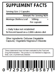 Moringa Oleifera Leaf Powder Capsules 500mg – Organic – Pure-Natural – Free Ship