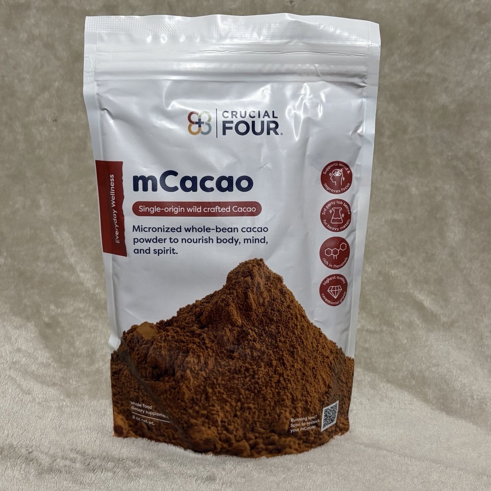 Crucial Four Micronized Whole-Bean Cacao Powder 8oz Organic Raw Superfood Cocoa