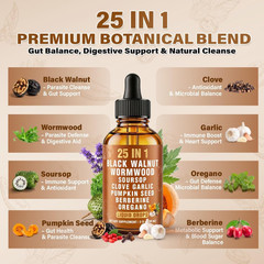 25-In-1 Liposomal Black Walnut Wormwood Clove Herbal Tincture, Cleanse Formula w