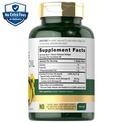 Evening Primrose Oil 1000mg with GLA (Omega 6) 80 Softgels Cold Pressed, Non-GMO
