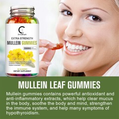 Organic Mullein Leaf Gummies,3 x 60PCS 2000mg, Herbal Natural Dietary Supplement
