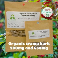 Organic Cramp Bark (Viburnum opulus) 500mg and 650mg vegetarian capsules made