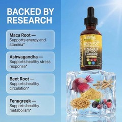 Clean Nutra Organic Maca Root Liquid Drops with Ashwagandha,Fenugreek, Beet Root