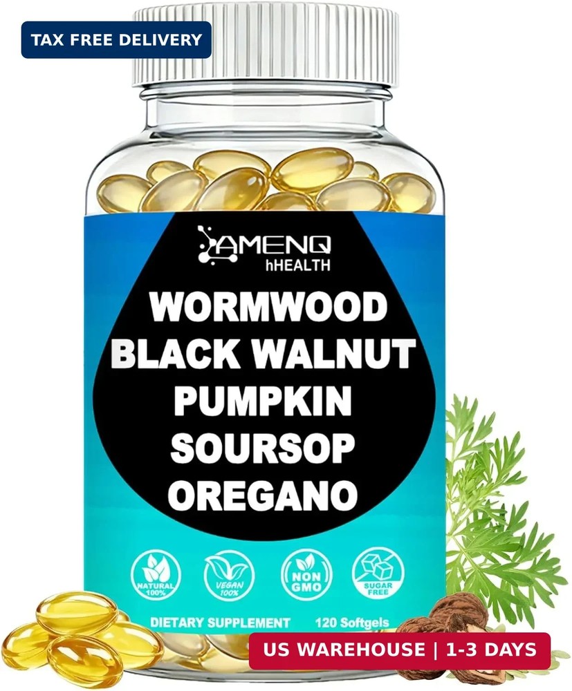 Wormwood Black Walnut Clove Cleanse Softgels Gut Digestive Support 120 Count