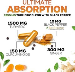 Turmeric Curcumin w/ Ginger & BioPerine Black Pepper – 1,950mg 95% Standardized